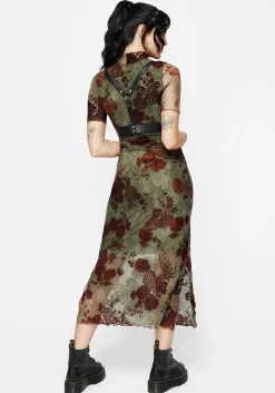 Rosaleigh Flock Velour Mesh Short Sleeved Midaxi Dress