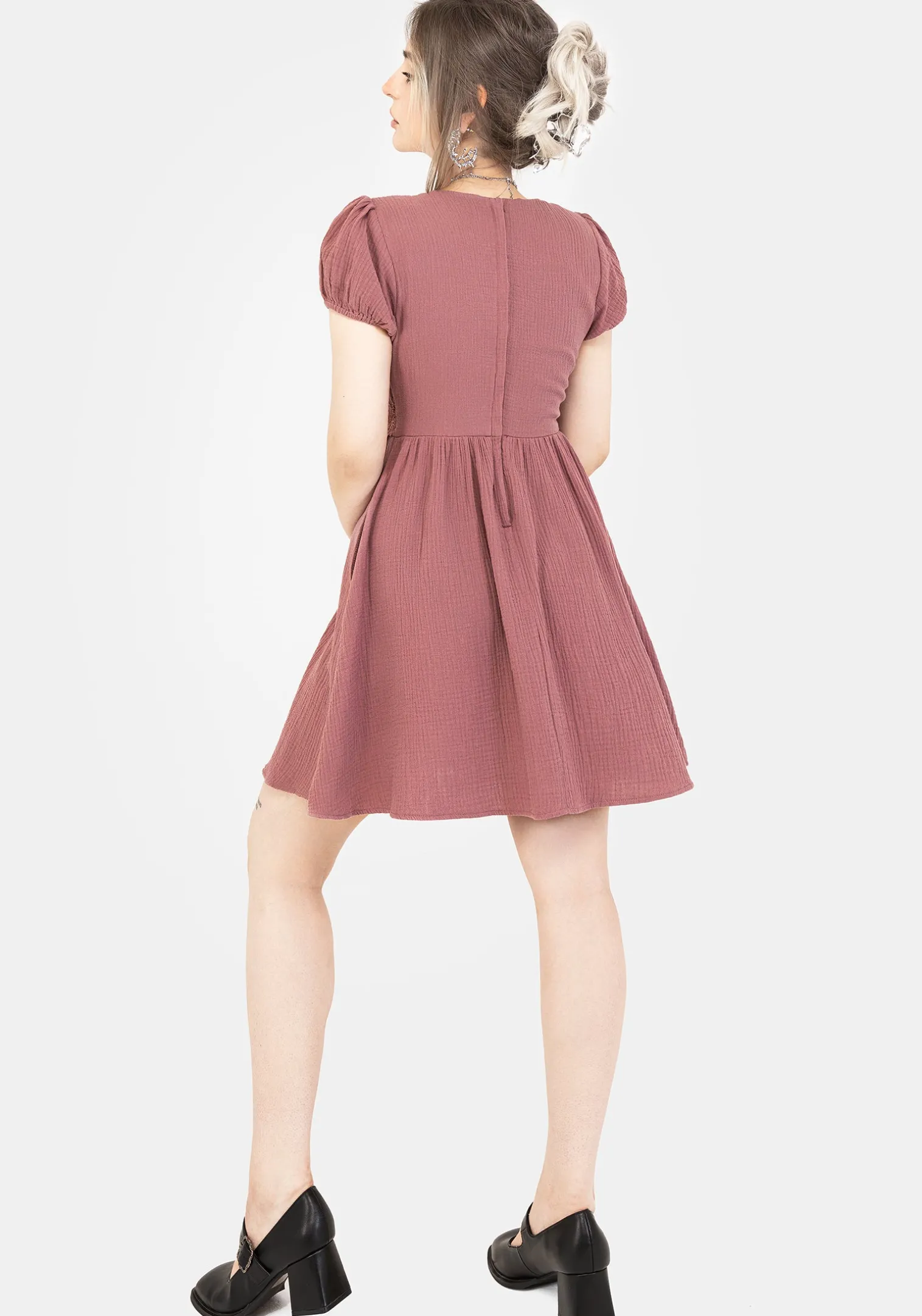 Rosamoth Applique Trim Cotton Mini Smock Dress