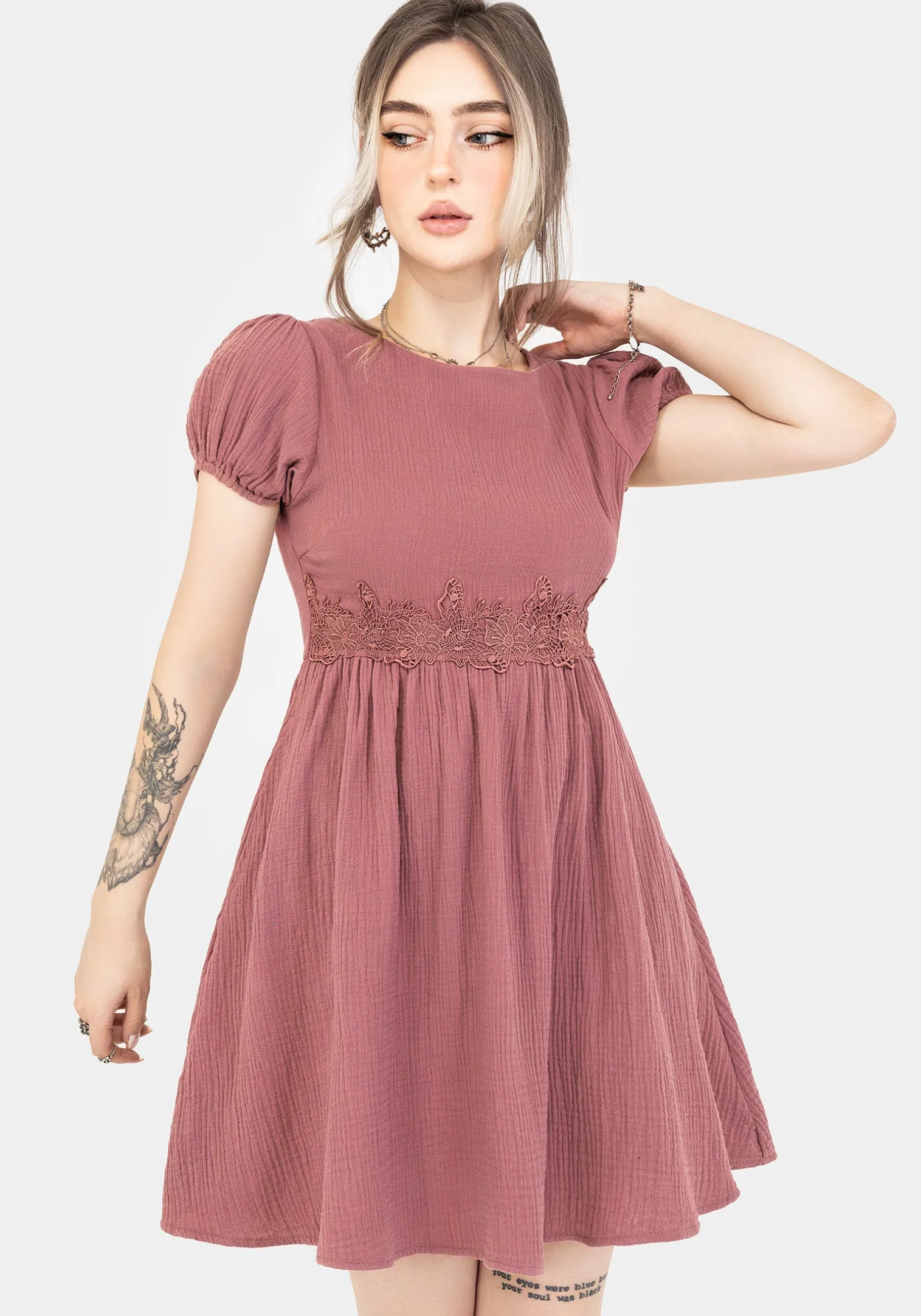 Rosamoth Applique Trim Cotton Mini Smock Dress