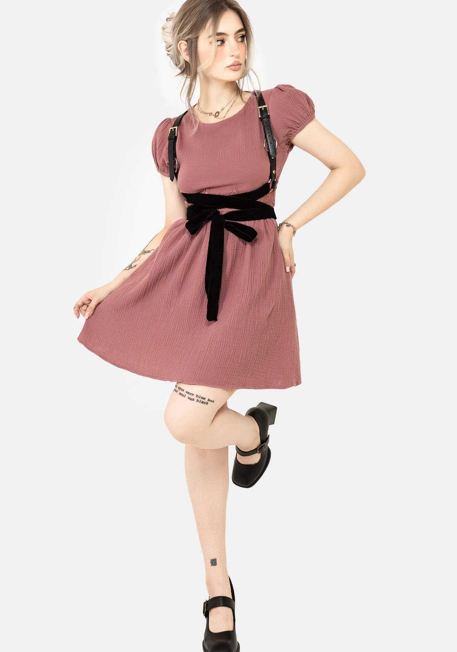 Rosamoth Applique Trim Cotton Mini Smock Dress