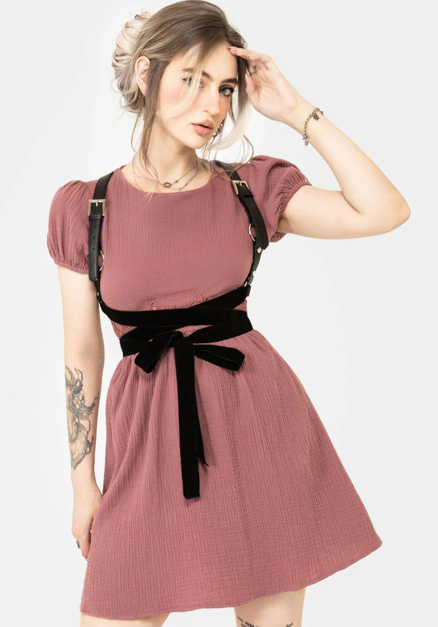 Rosamoth Applique Trim Cotton Mini Smock Dress
