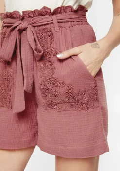 Rosamoth Applique Trim Cotton Tie Waist Shorts
