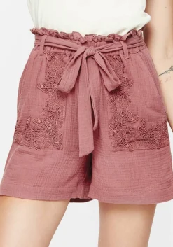 Rosamoth Applique Trim Cotton Tie Waist Shorts