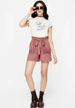 Rosamoth Applique Trim Cotton Tie Waist Shorts