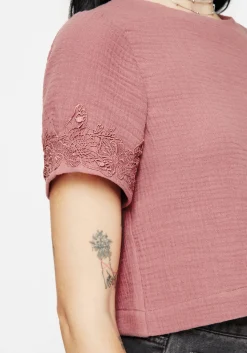 Rosamoth Applique Trim Cotton Short Sleeve Top