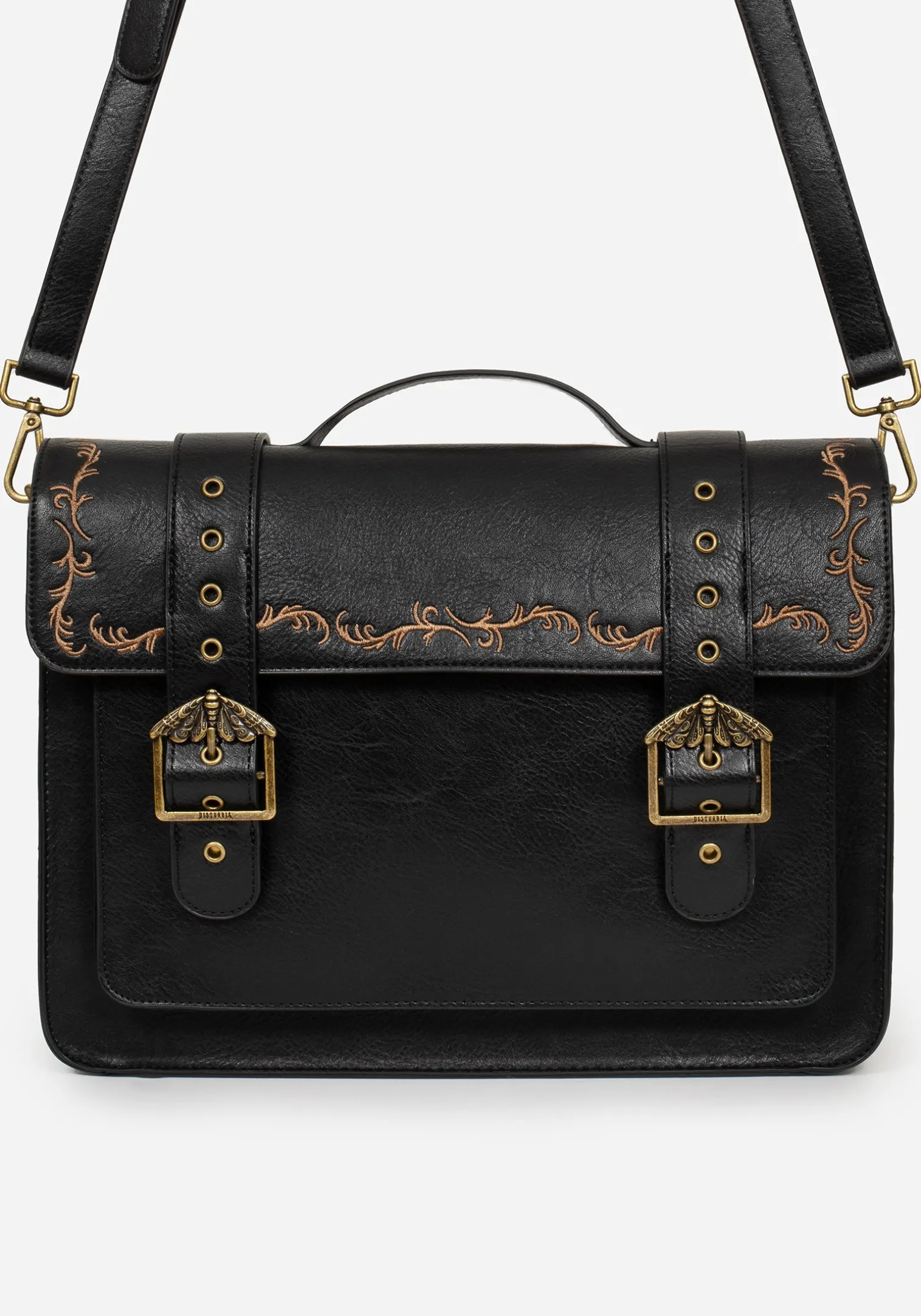 Rosamoth Buckle Vine Embroidered Satchel Bag - Black