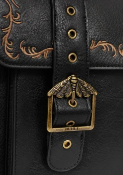 Rosamoth Buckle Vine Embroidered Satchel Bag - Black