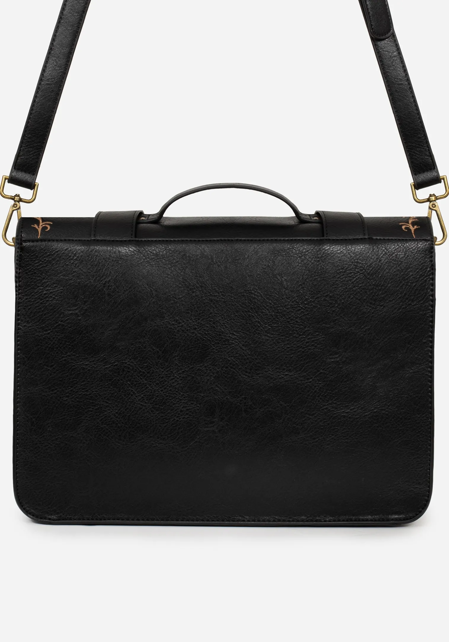 Rosamoth Buckle Vine Embroidered Satchel Bag - Black