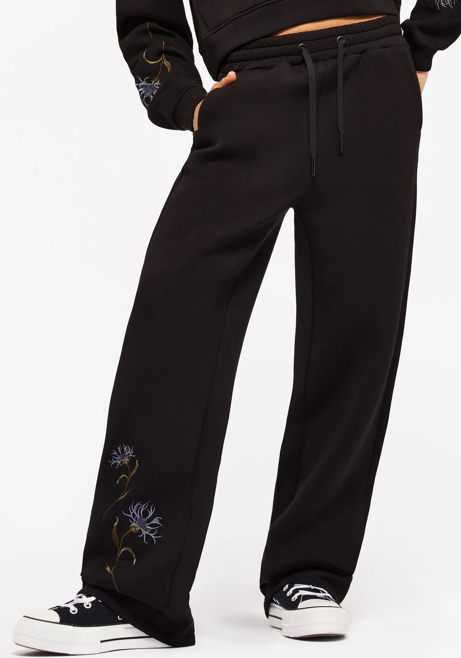 Rosanella Floral Embroidered Wide Leg Sweatpants