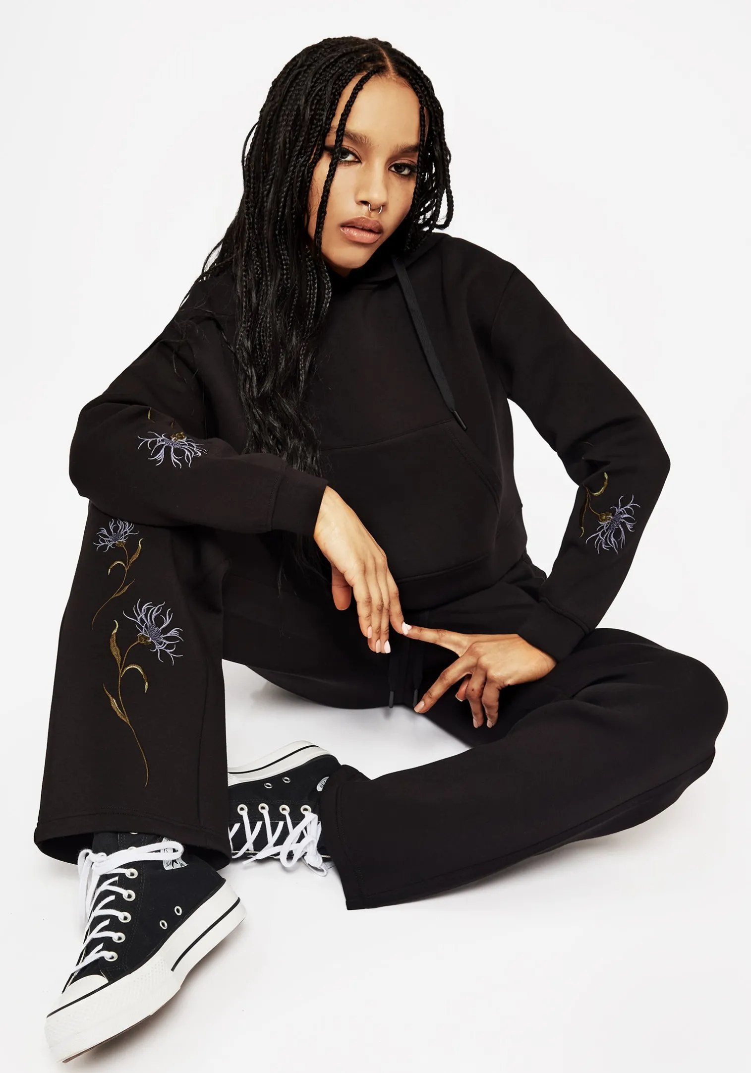 Rosanella Floral Embroidered Wide Leg Sweatpants
