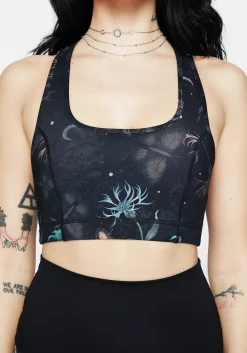 Rosanella Floral Fairy Print Racerback Athleisure Sports Bra