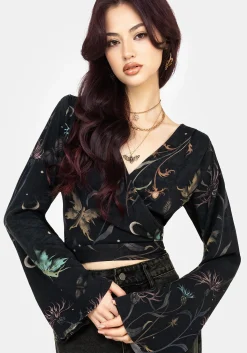 Rosanella Floral Print Flare Sleeve Wrap Top