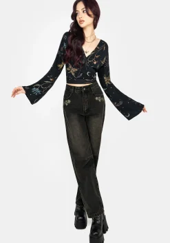Rosanella Floral Print Flare Sleeve Wrap Top