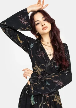Rosanella Floral Print Flare Sleeve Wrap Top