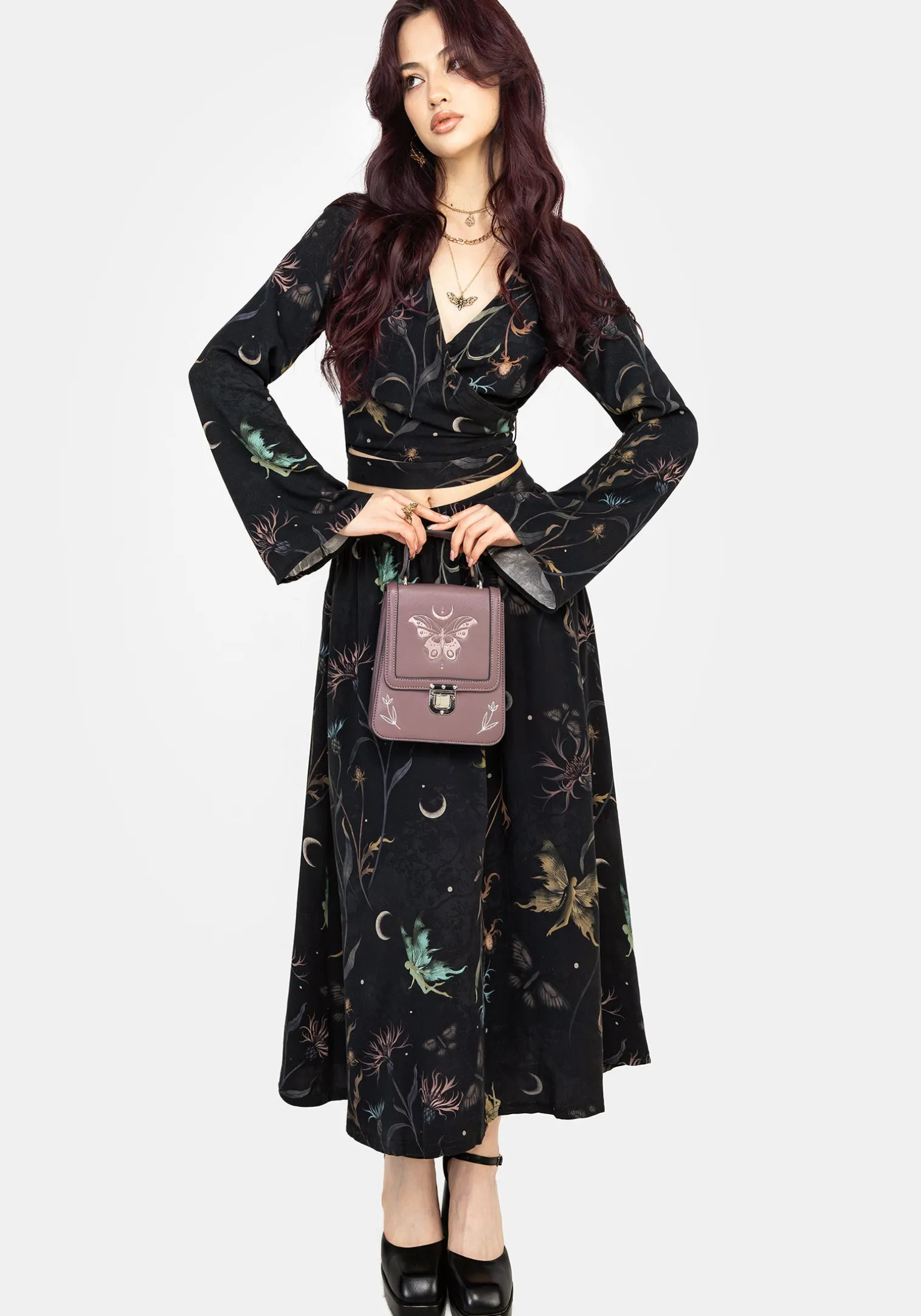 Rosanella Floral Print Flare Sleeve Wrap Top