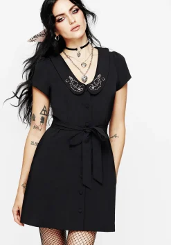 Rosethorn Embroidered Collar Mini Shirt Dress