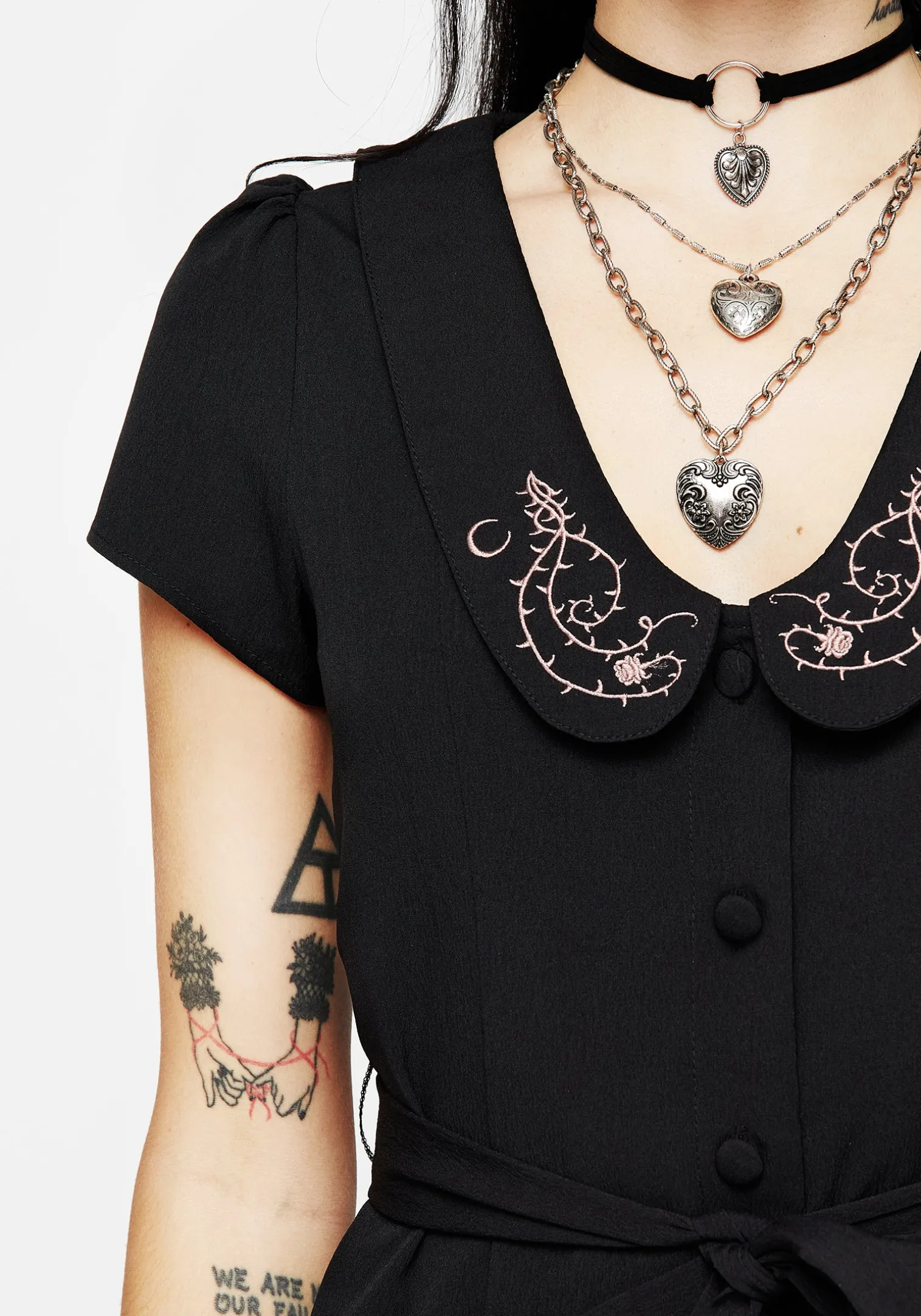 Rosethorn Embroidered Collar Mini Shirt Dress
