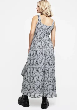 Rosethorn Flocked Velour Chiffon Ruffle Midaxi Dress - Blue