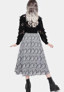Rosethorn Flocked Velour Chiffon Ruffle Midi Skirt - Blue