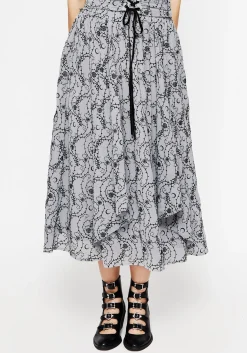 Rosethorn Flocked Velour Chiffon Ruffle Midi Skirt - Blue