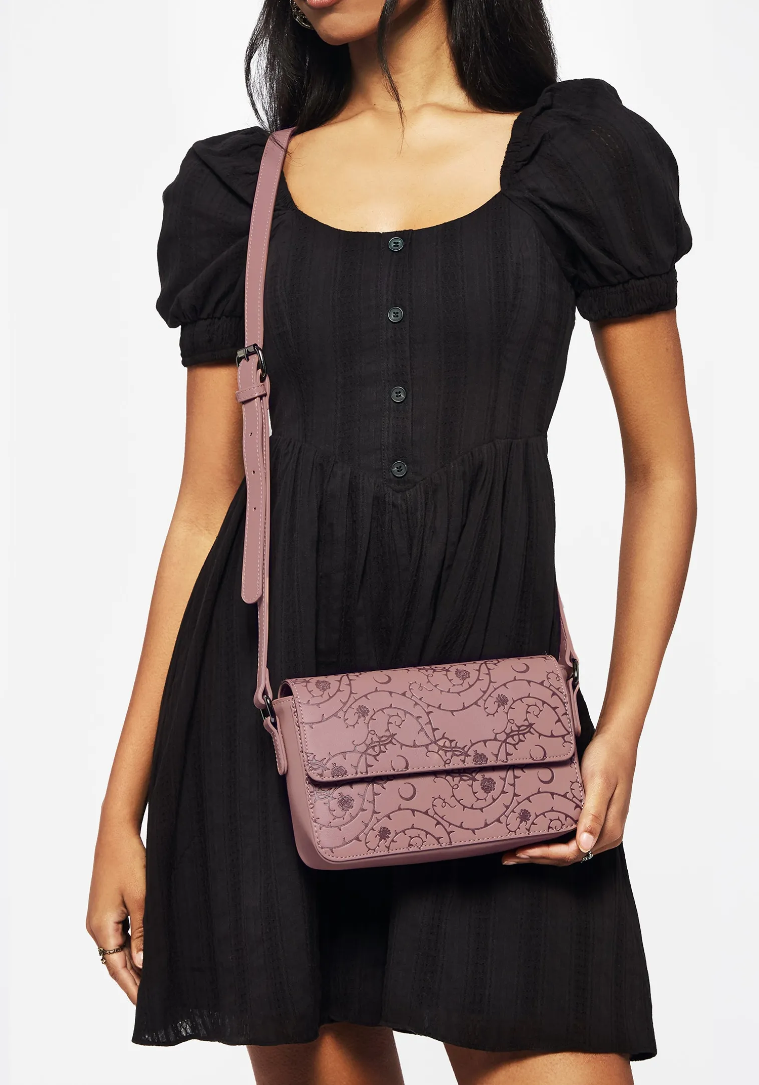 Rosethorn Floral Debossed Crossbody Bag