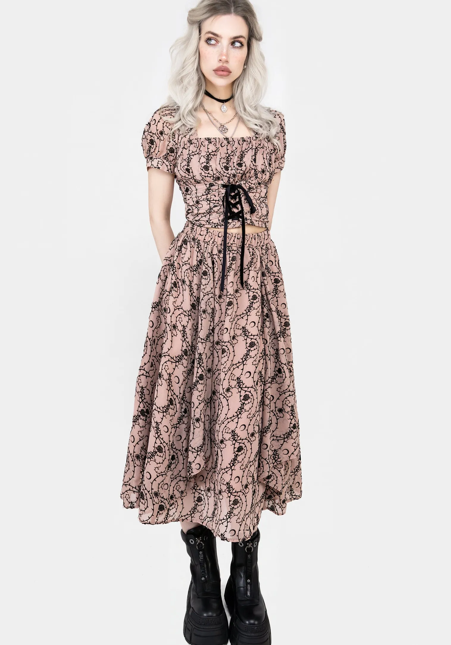 Rosethorn Ruffle Midi Skirt