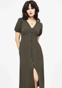 Rosette Button Up Midi Dress