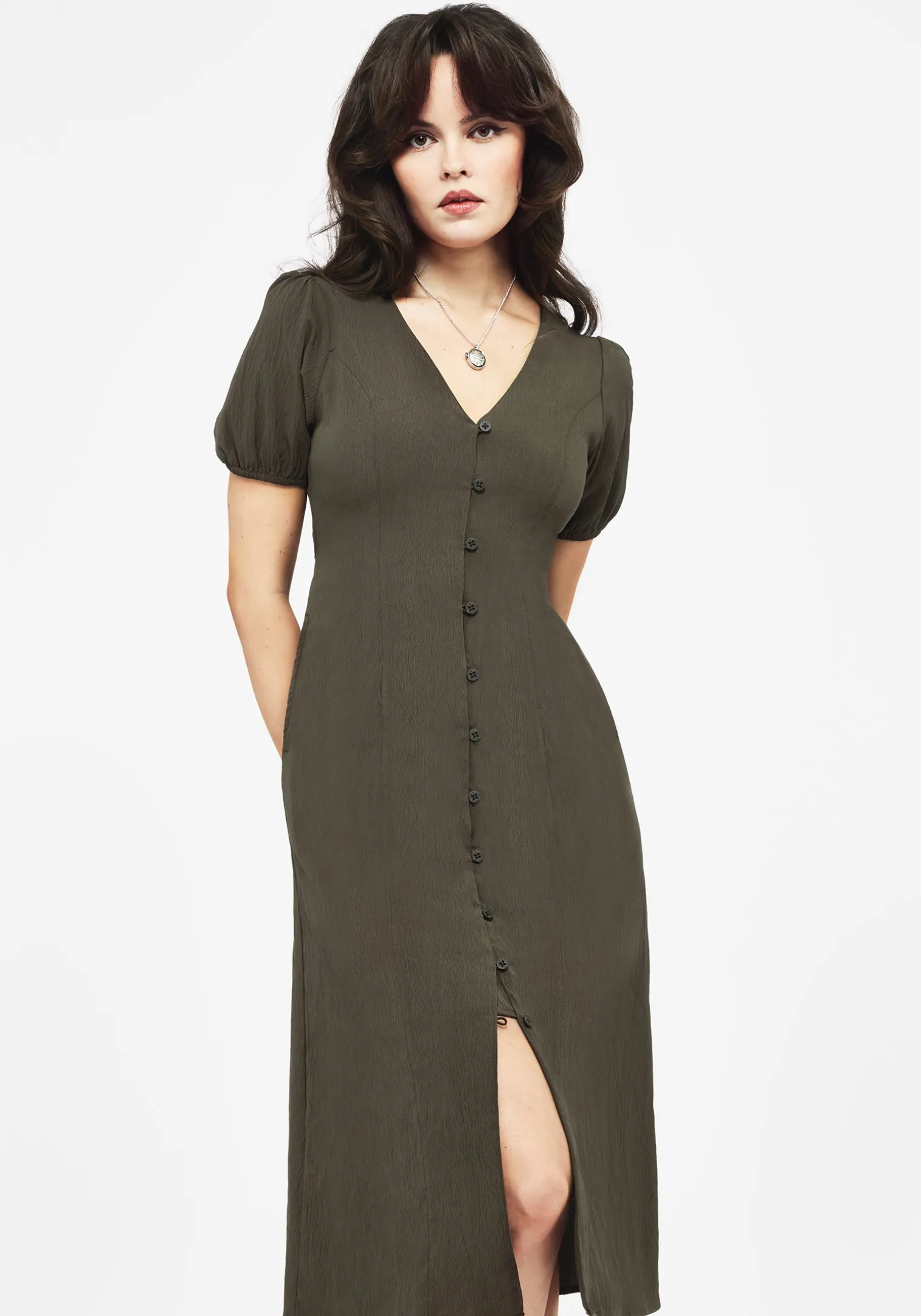 Rosette Button Up Midi Dress