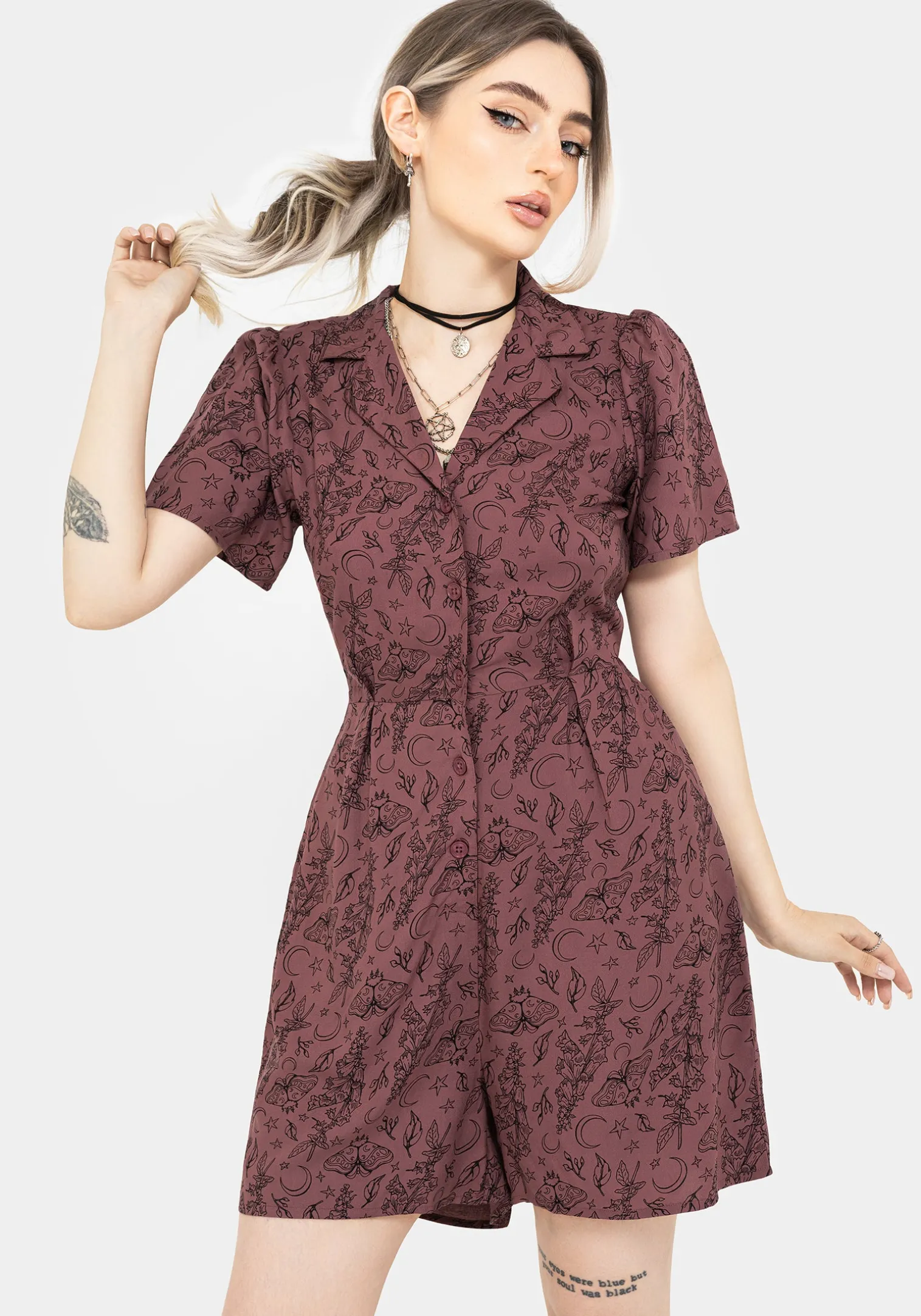 Roxana Moth Foxglove Button Down Playsuit