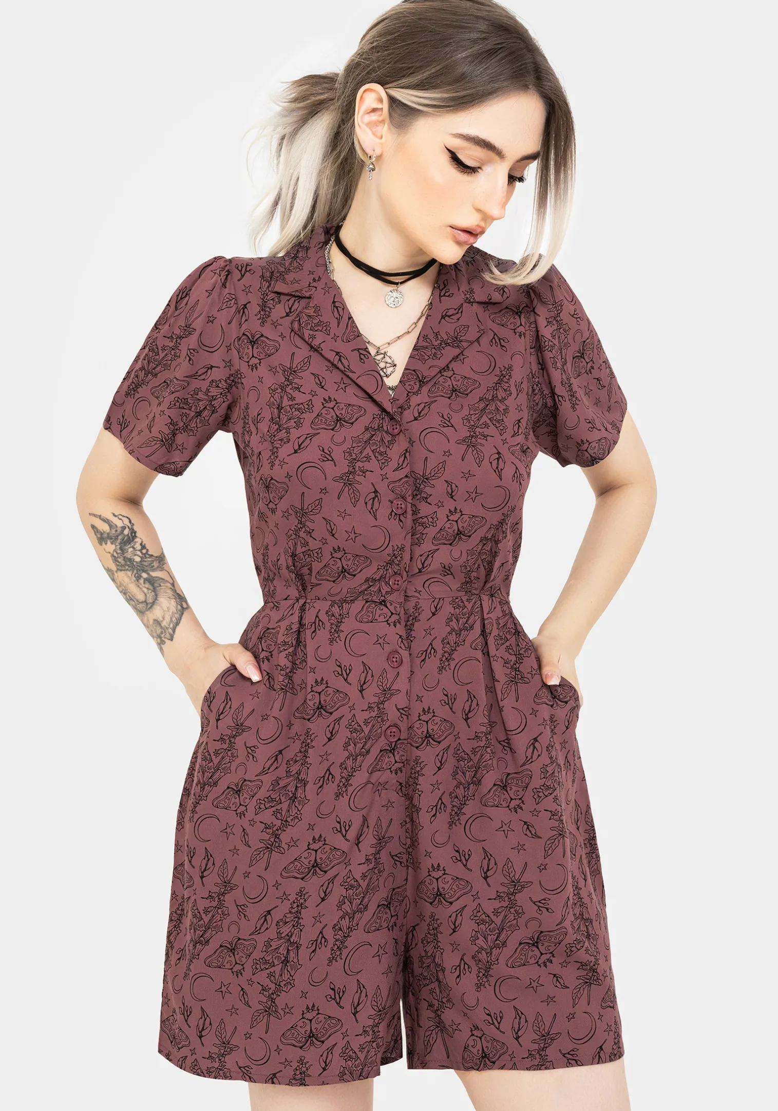 Roxana Moth Foxglove Button Down Playsuit