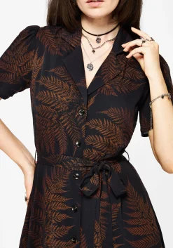 Ruin Fern Printed Midi Shirt Dress - Brown