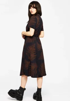 Ruin Fern Printed Midi Shirt Dress - Brown