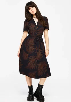 Ruin Fern Printed Midi Shirt Dress - Brown