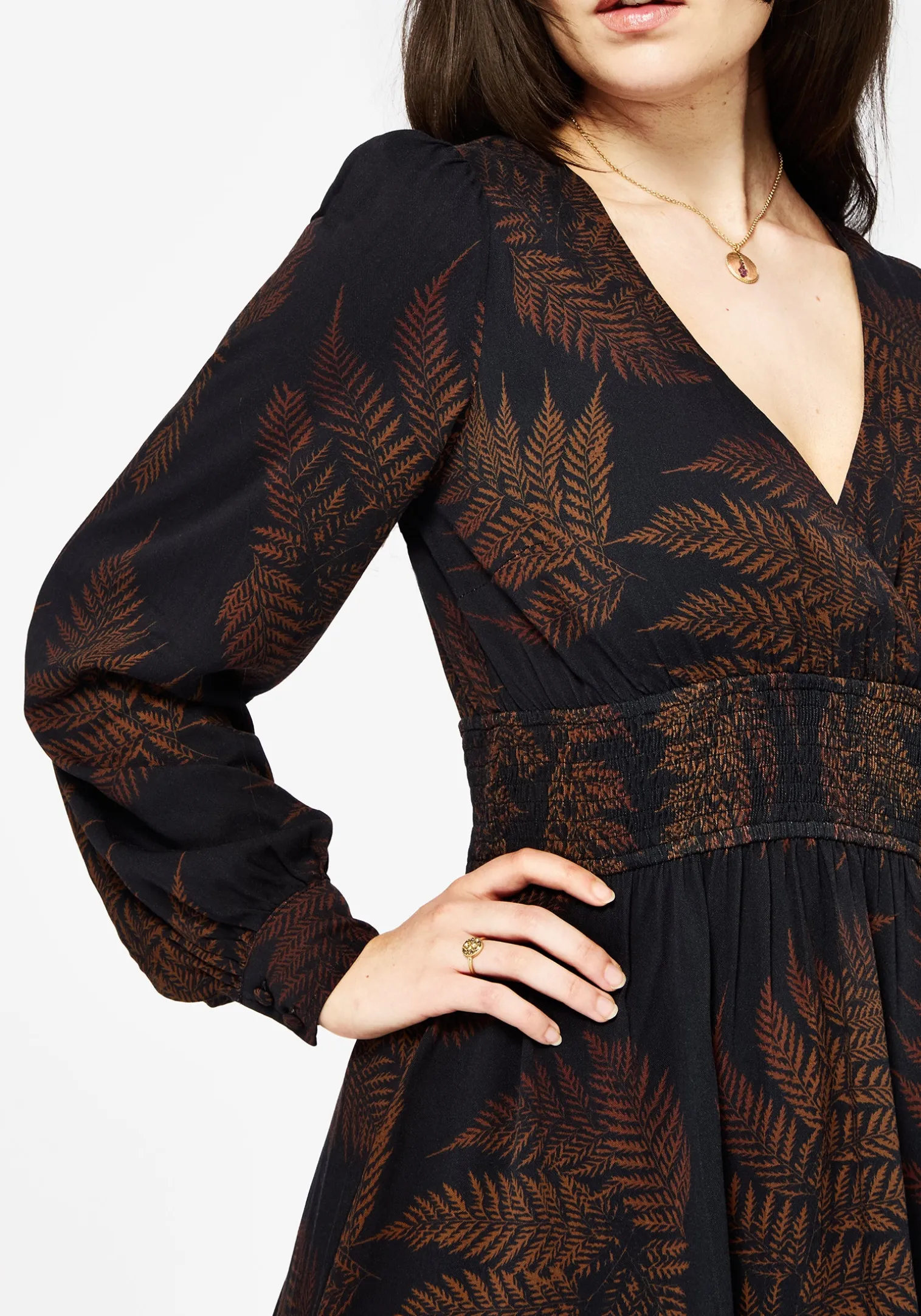 Ruin Fern Printed Mini Dress - Brown