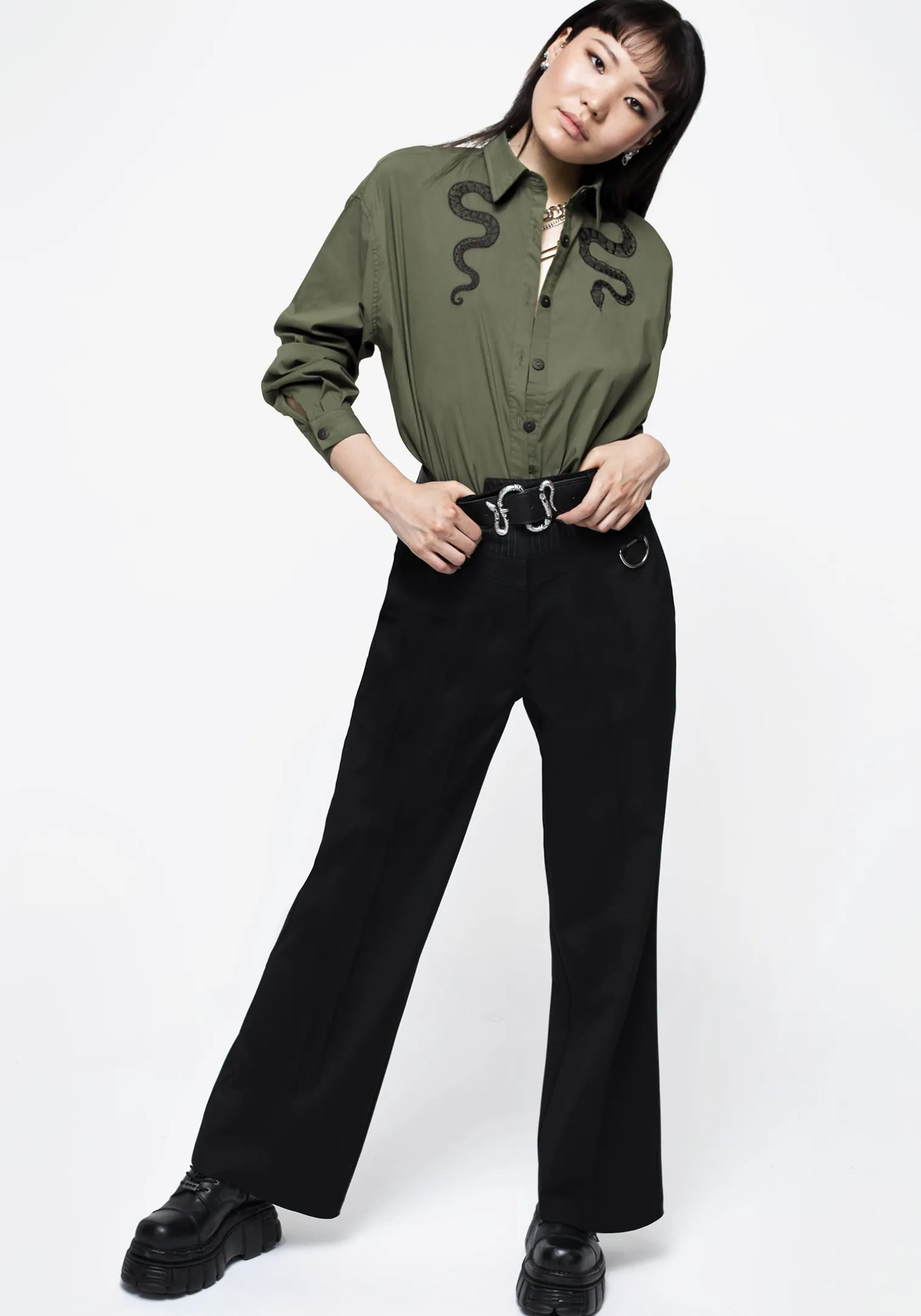 Ruthless Double Waistband Wide Leg Trousers