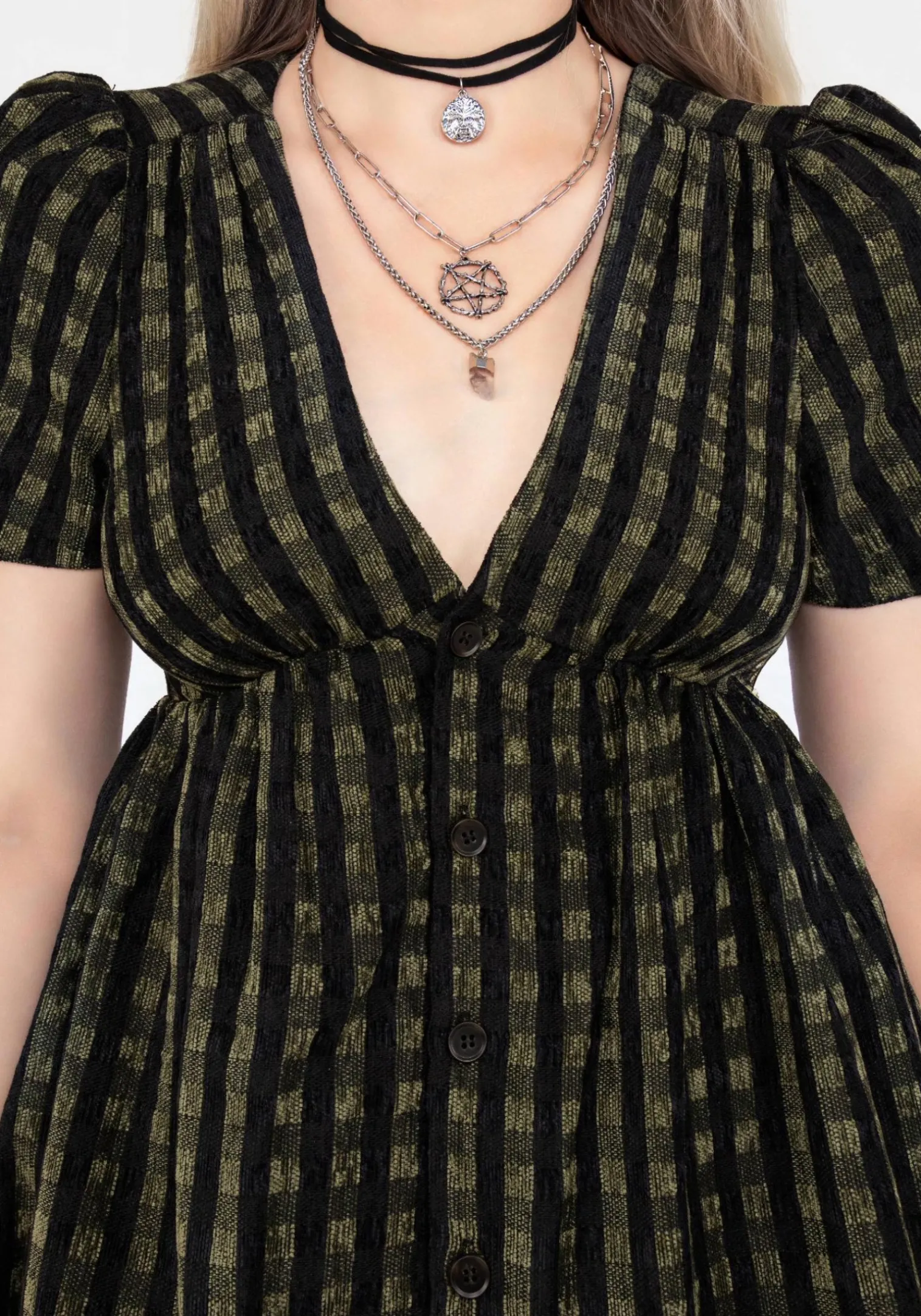 Rydal Check Button Up Mini Dress - Green