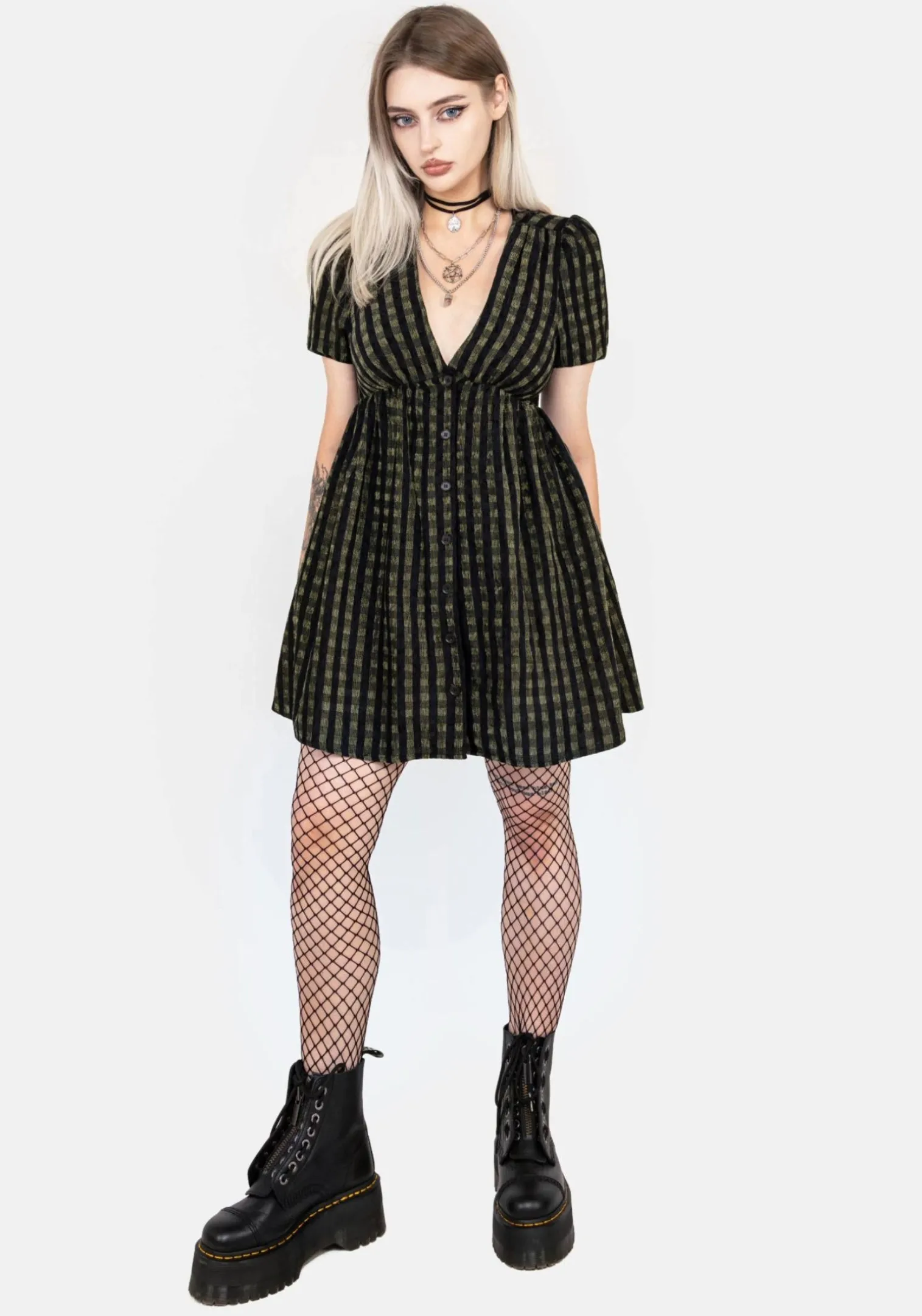 Rydal Check Button Up Mini Dress - Green