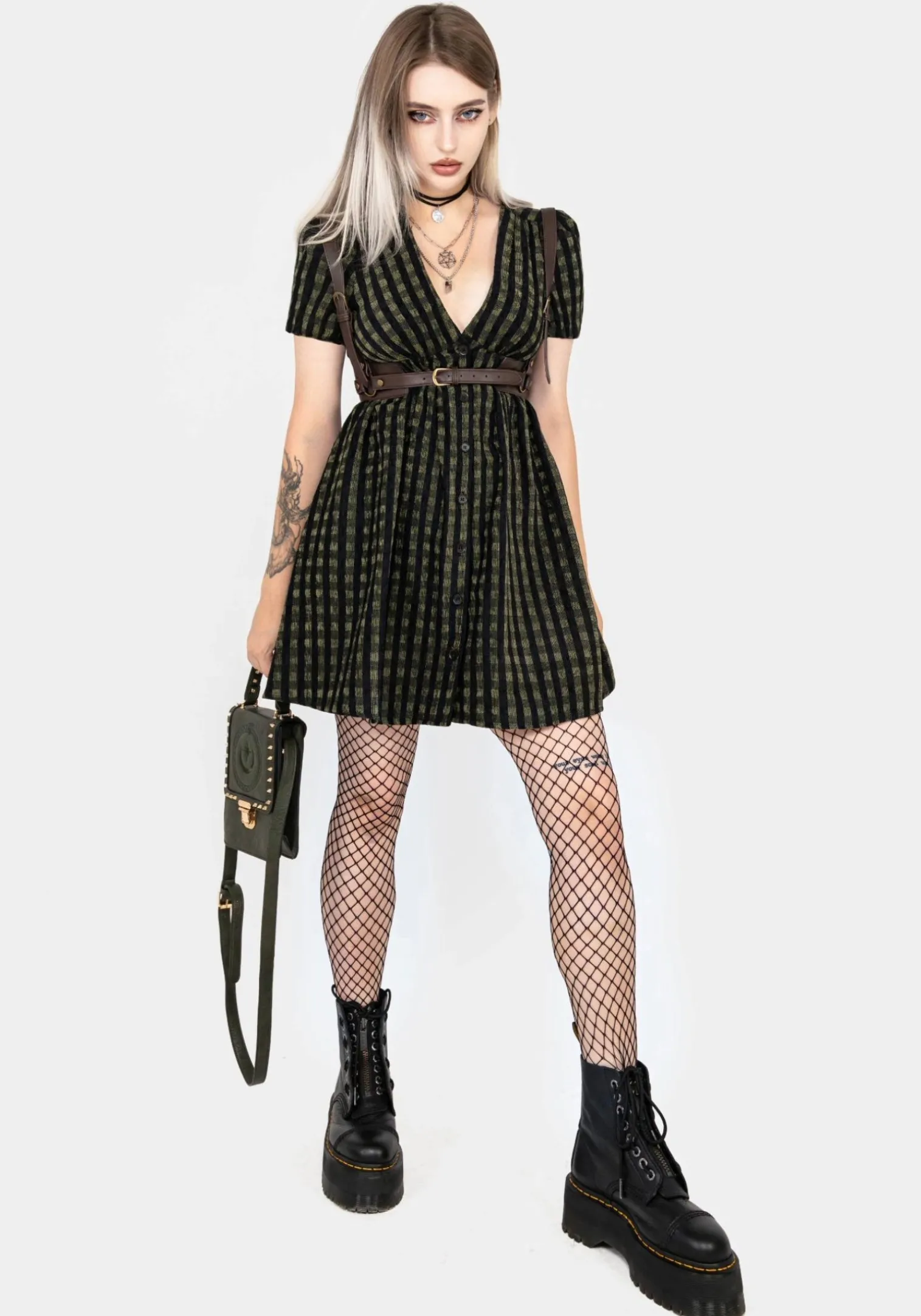 Rydal Check Button Up Mini Dress - Green