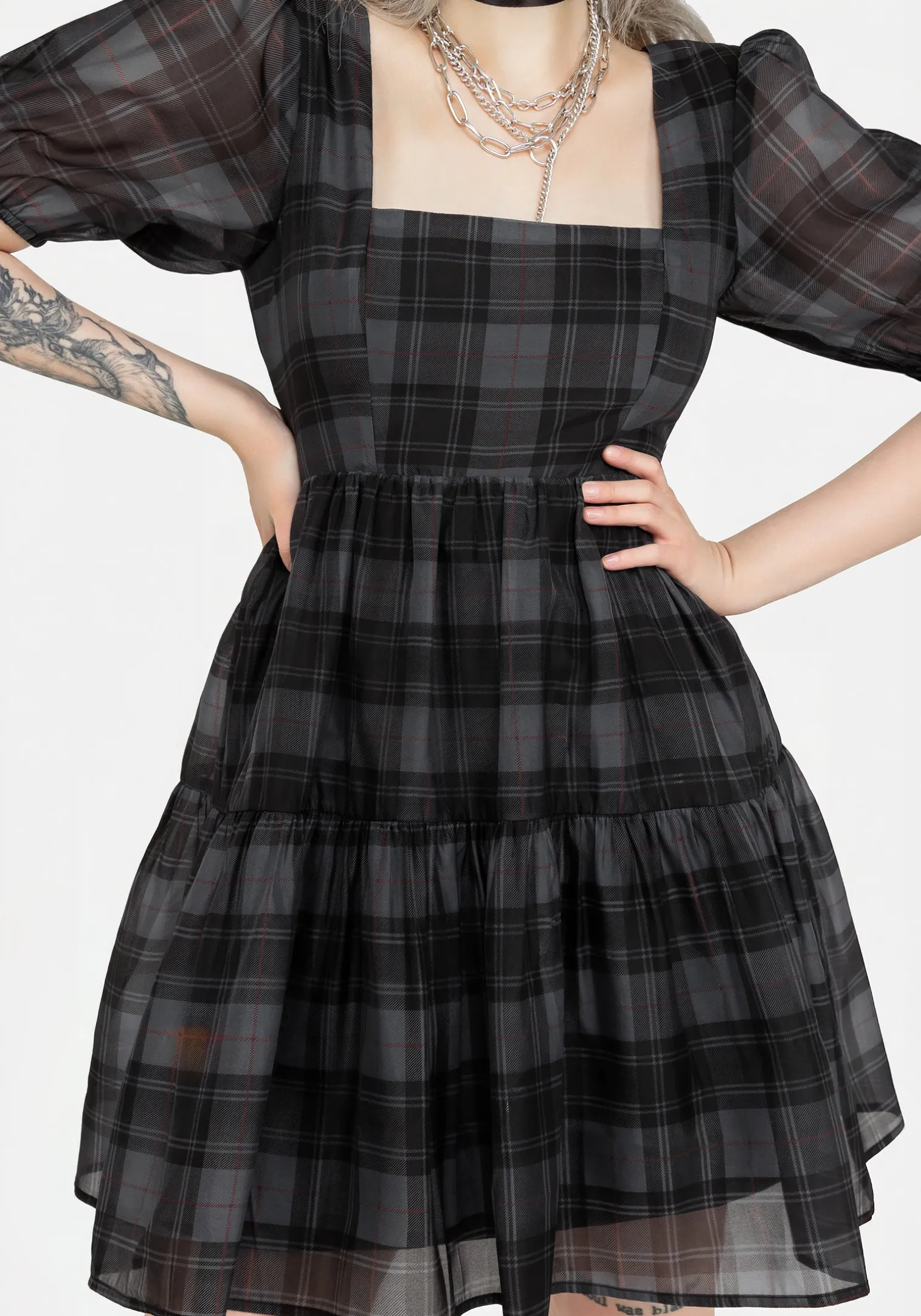 Salome Organza Check Mini Dress