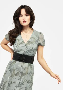 Sapphira Dragon Print Chiffon Button Up Midi Dress