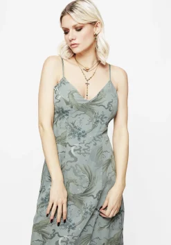Sapphira Dragon Print Chiffon Midaxi Slip Dress