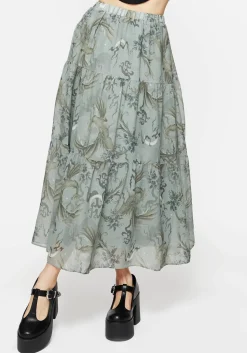 Sapphira Dragon Print Chiffon Tiered Maxi Skirt
