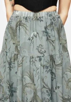 Sapphira Dragon Print Chiffon Tiered Maxi Skirt