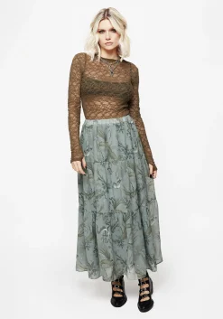 Sapphira Dragon Print Chiffon Tiered Maxi Skirt