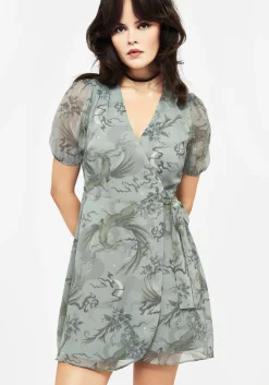 Sapphira Dragon Print Chiffon Mini Wrap Dress