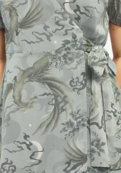 Sapphira Dragon Print Chiffon Mini Wrap Dress