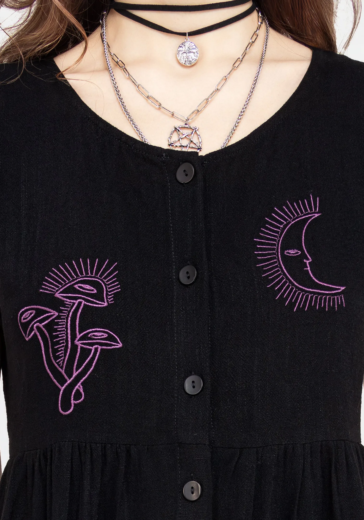 Scutellaria Embroidered Button Up Mini Dress