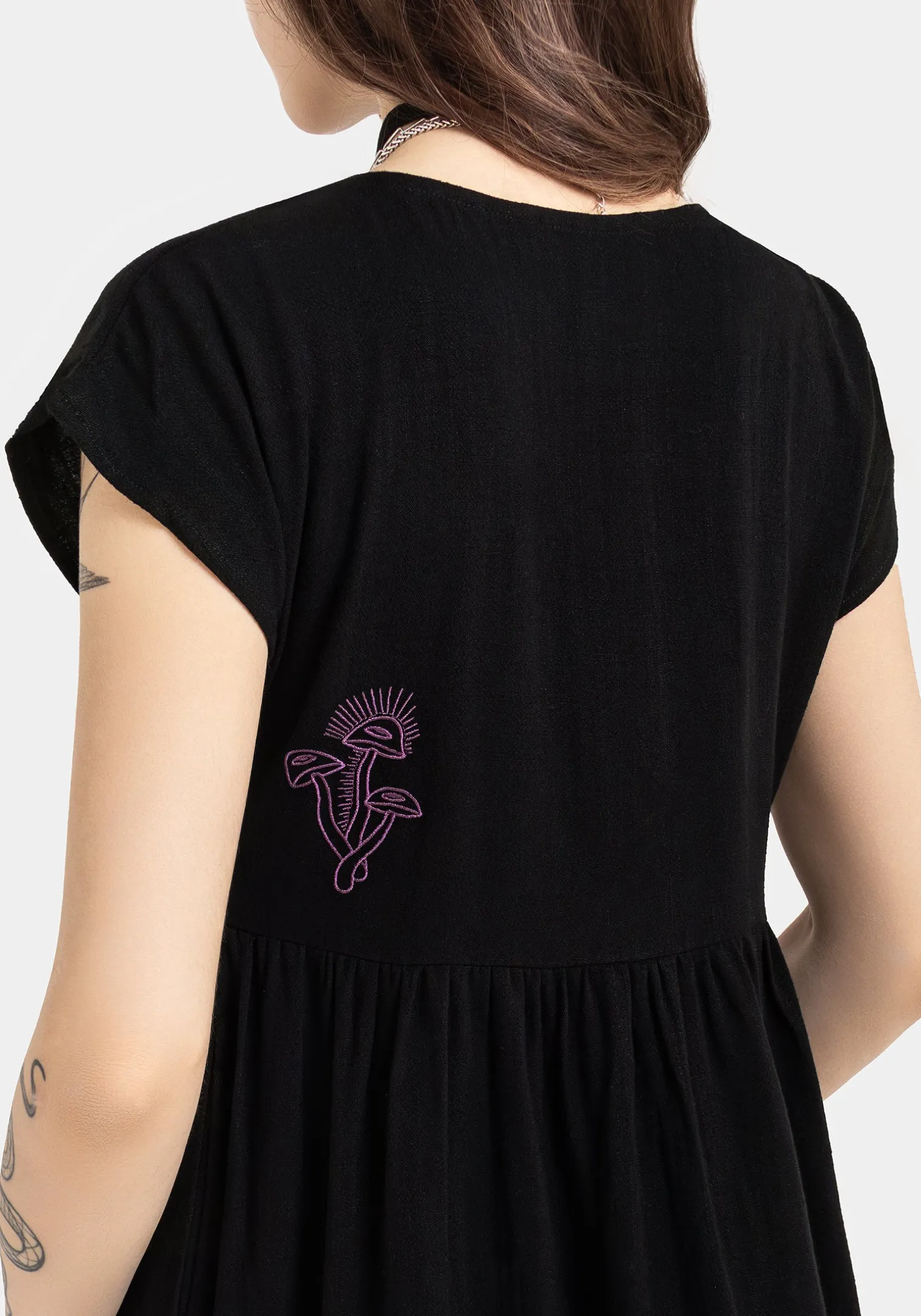 Scutellaria Embroidered Button Up Mini Dress