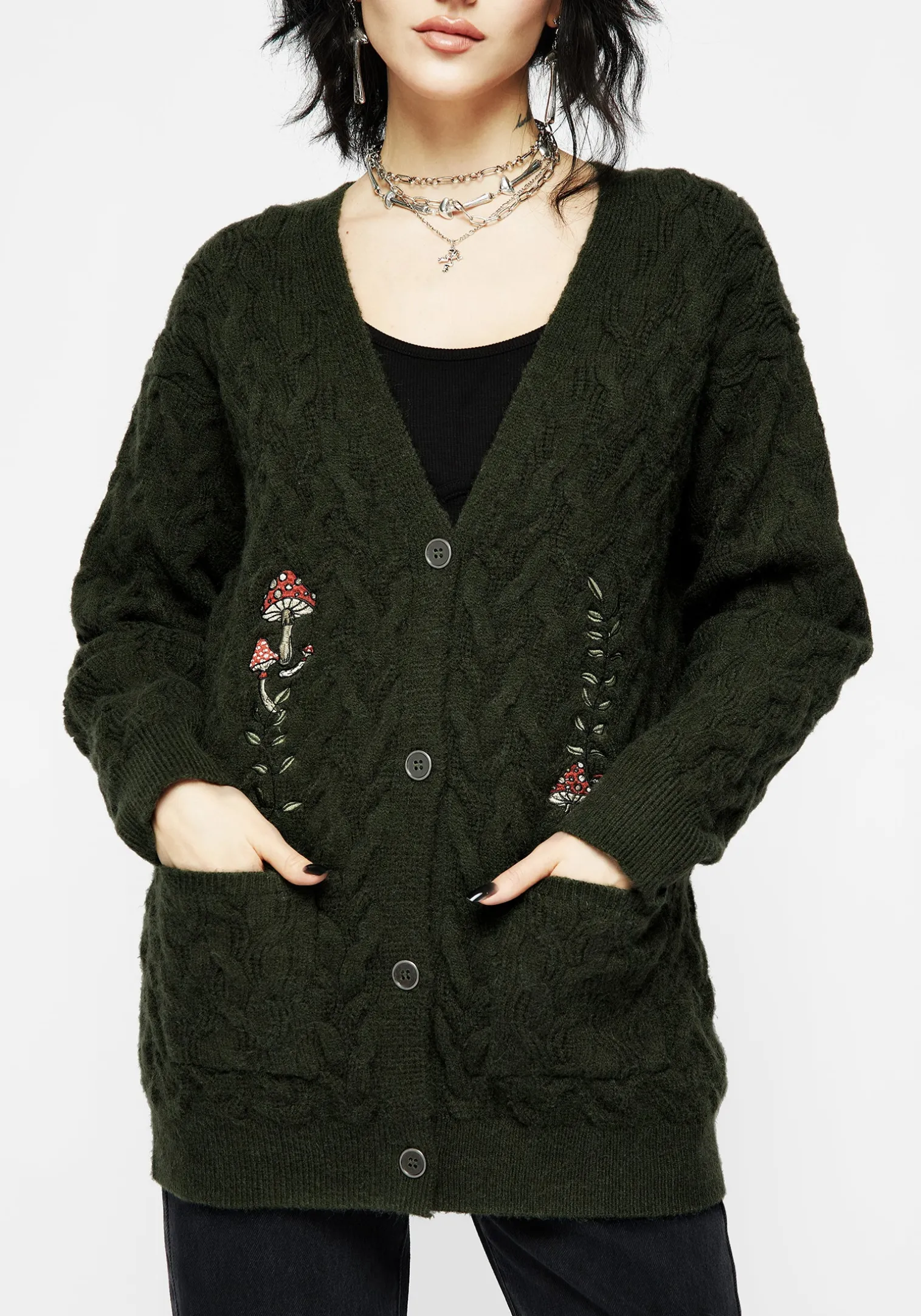 Seelie Embroidered Cable Knit Cardigan