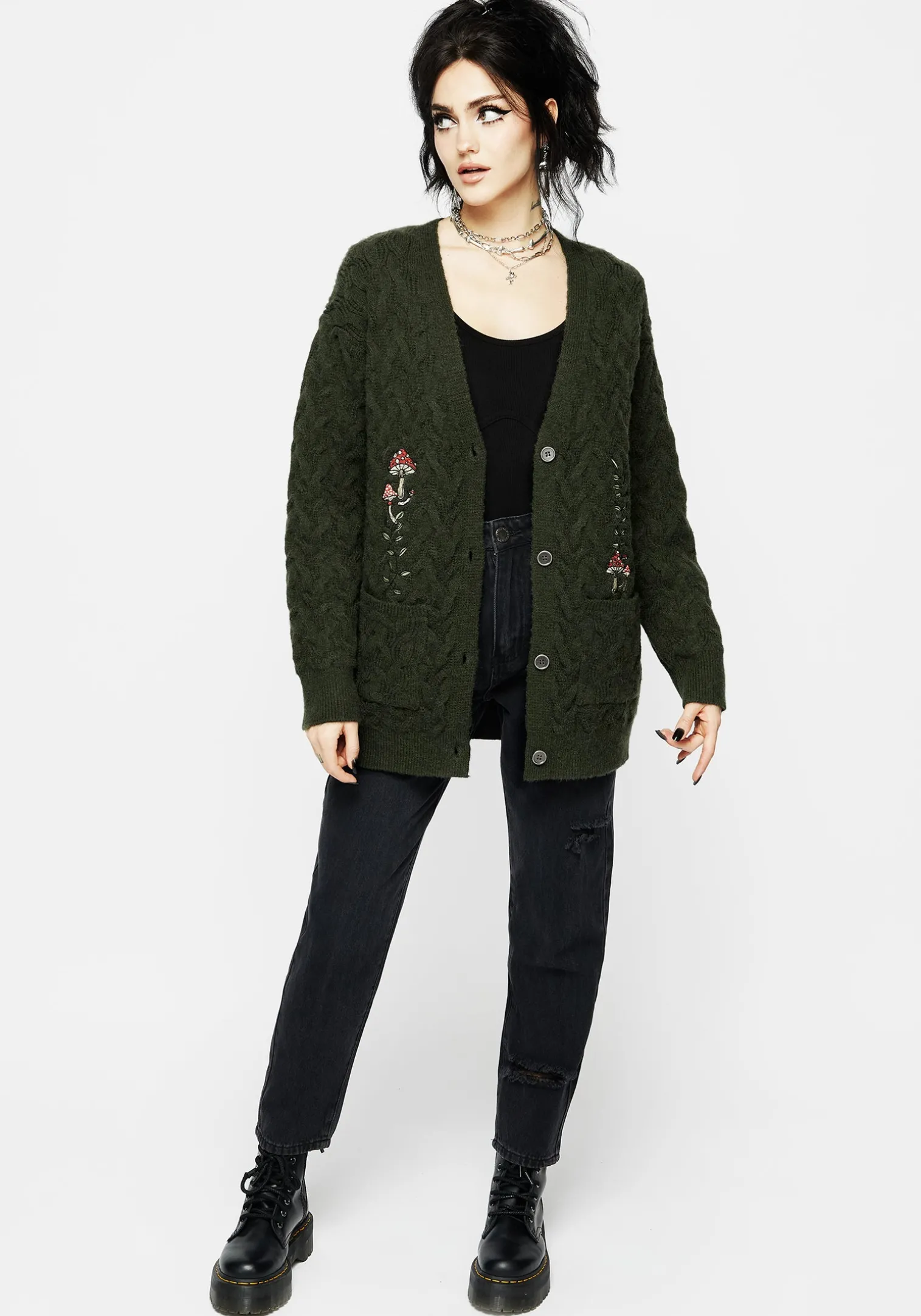 Seelie Embroidered Cable Knit Cardigan
